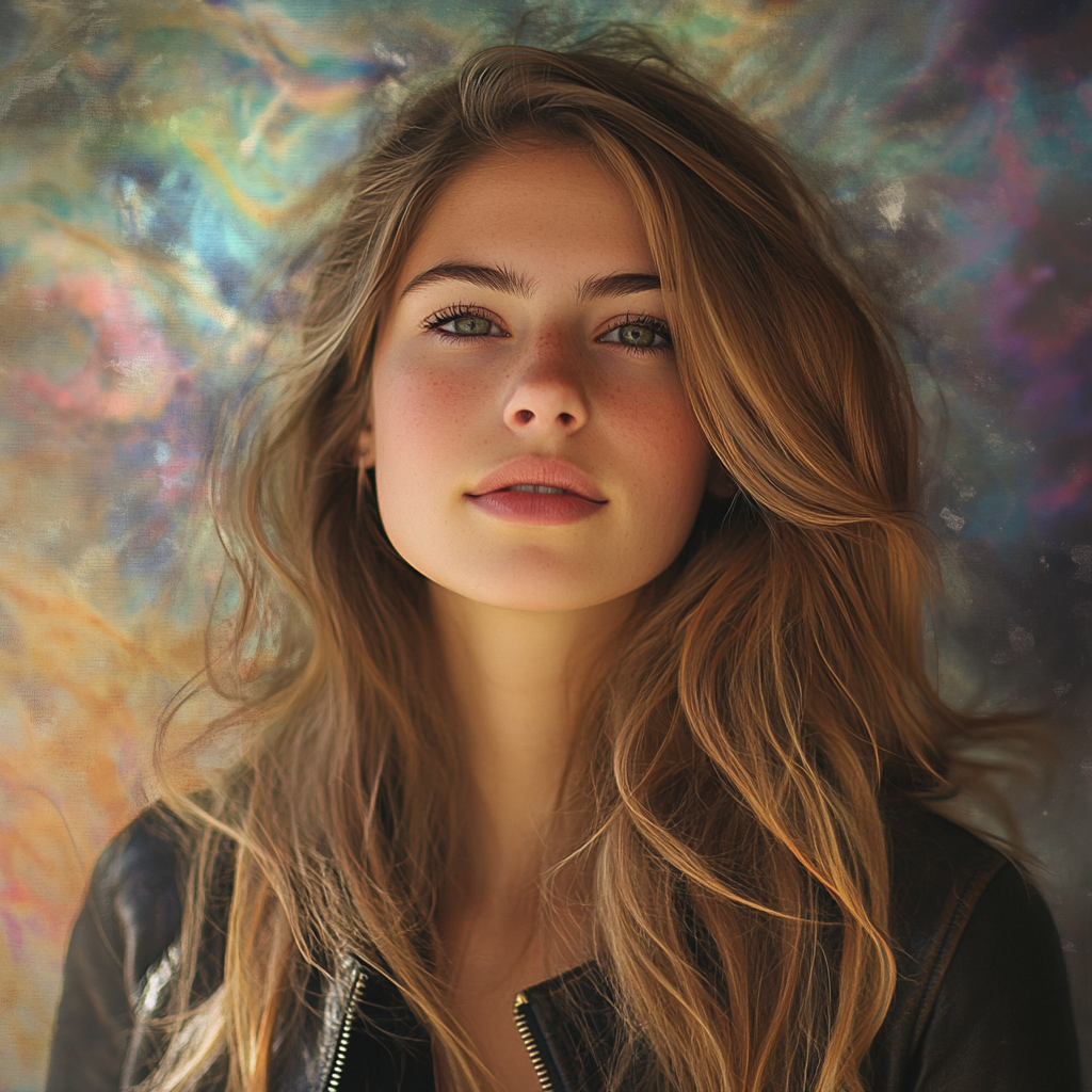 Surreal Portrait: Young Woman with Long Wavy Hair