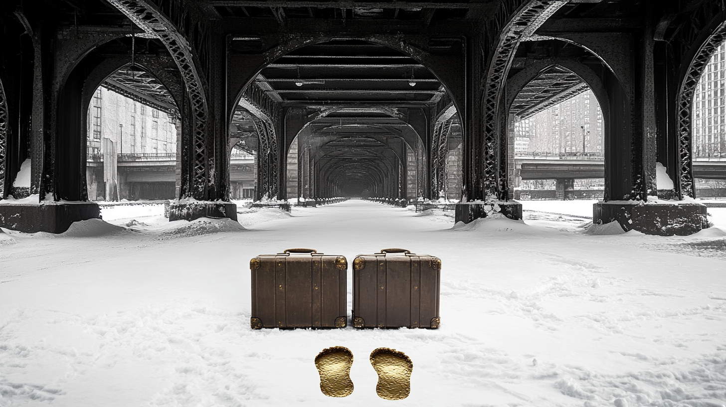 Surreal Snow Scene: Brooklyn Bridge Footprints Mystery