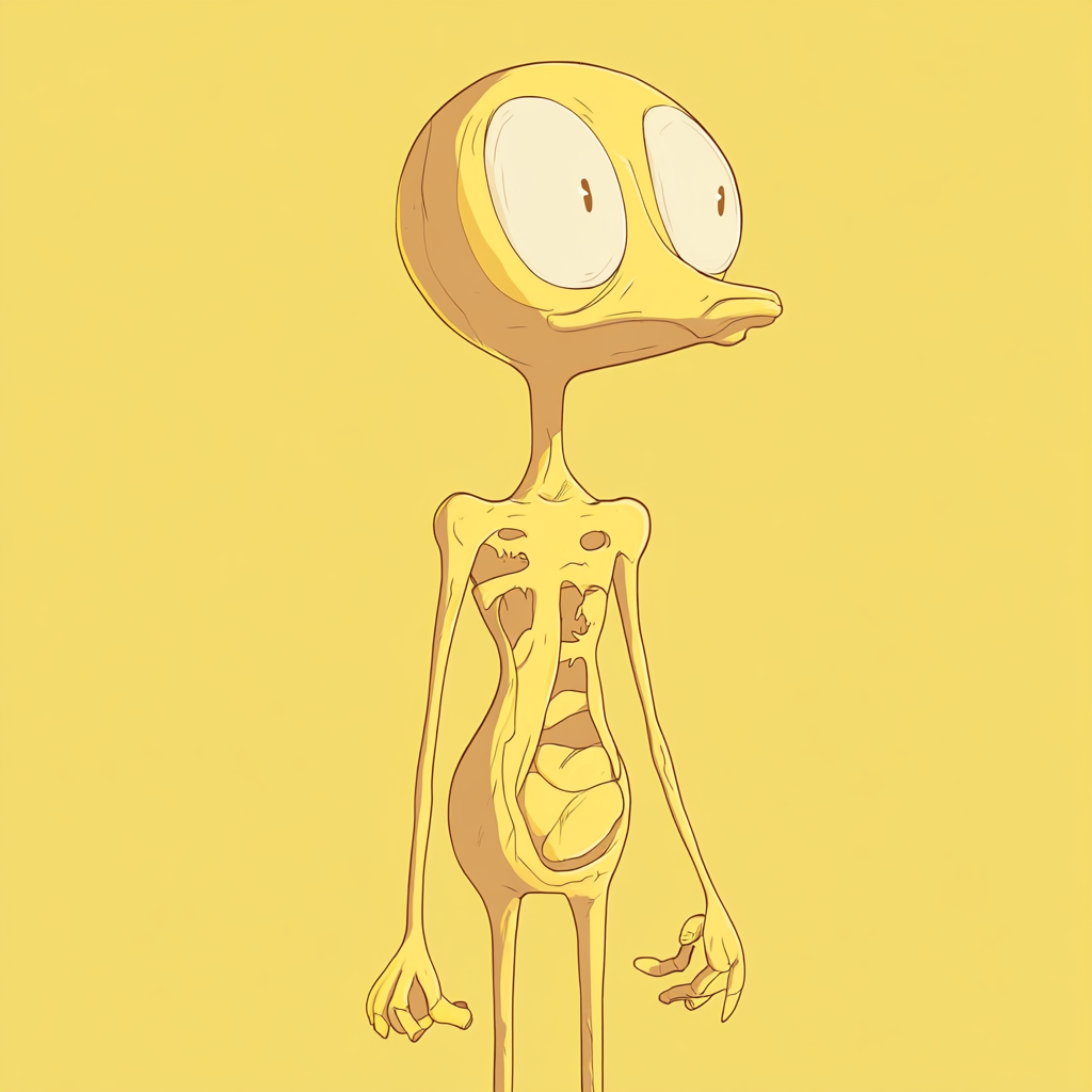 Surreal Tweety-inspired bird with exaggerated human features