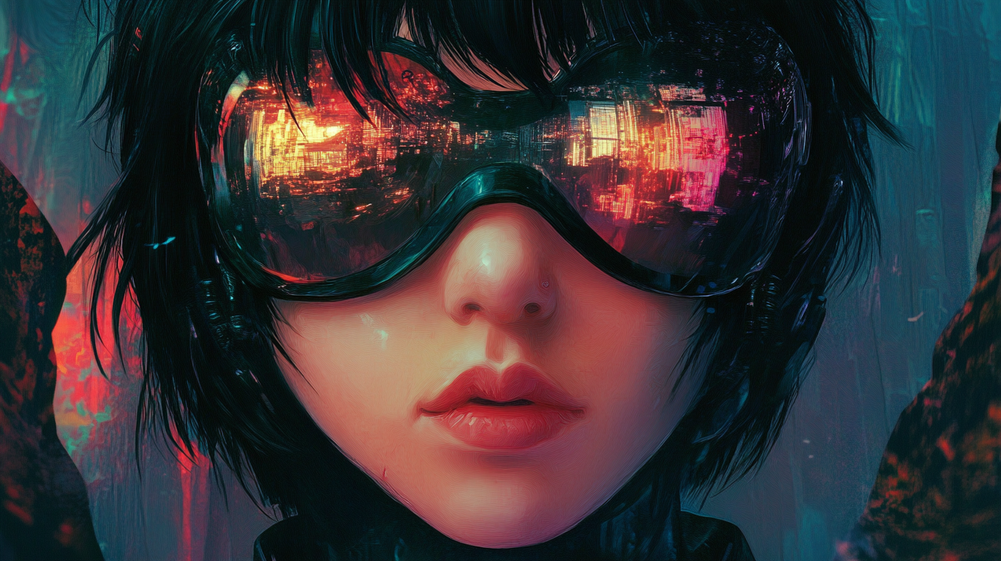 Surreal anime drawing inspired by Ghost in the Shell.