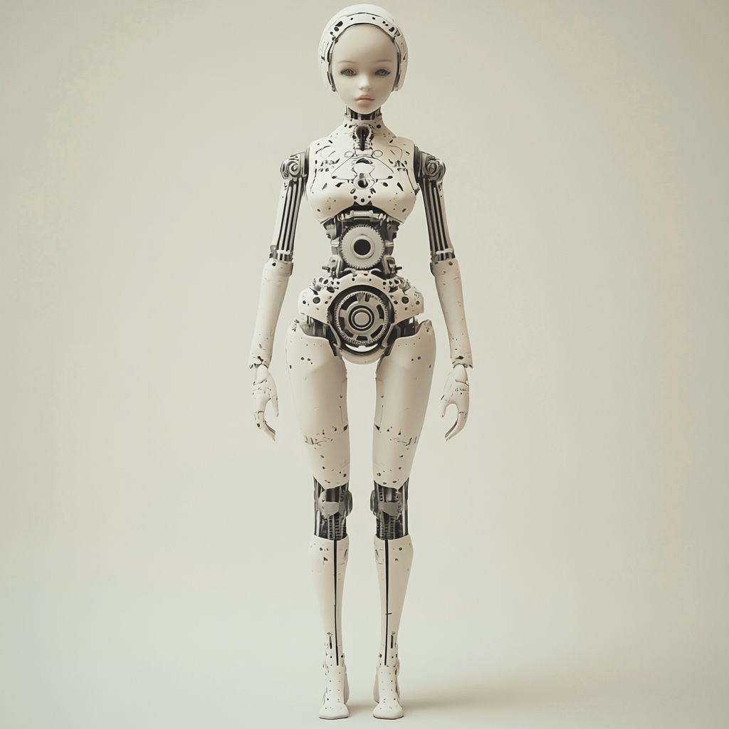 Surreal steampunk doll with mechanical elegance