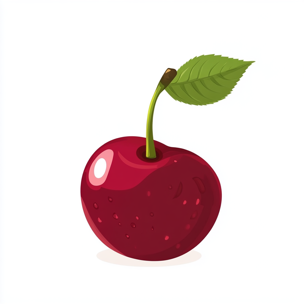 Sweet Cherry Cartoon Style Flat View White Background