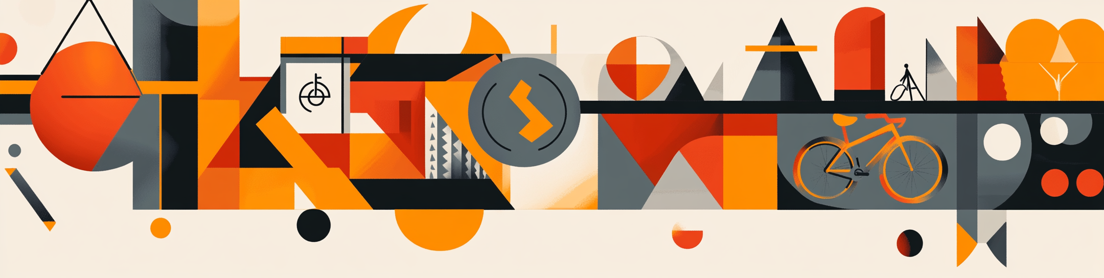 Swim, bike, run symbols in geometric illustrations. Tangerine Dream.