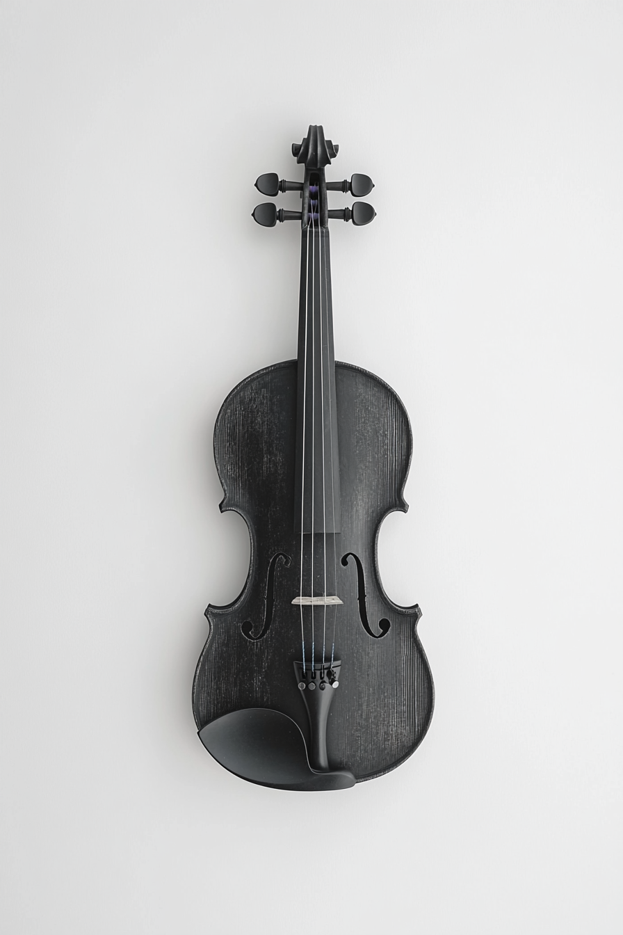 Symmetrical photograph of violin on white background