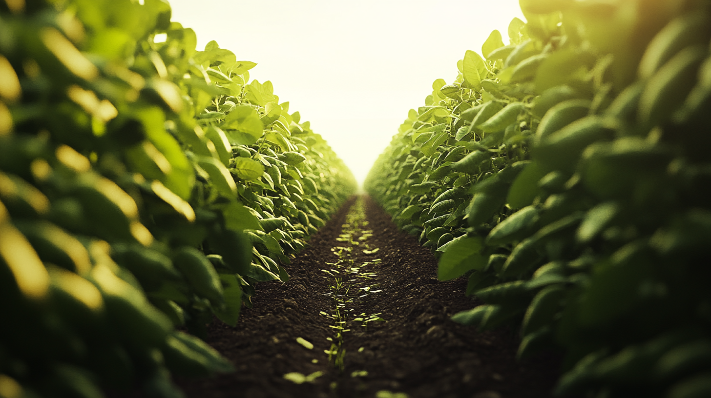 Symmetrical soybean plantation in all 4 seasons, cinematic finish.