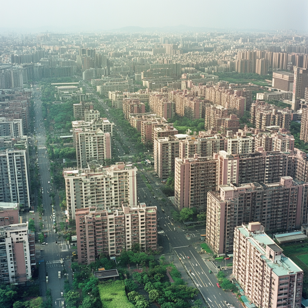 Taipei City has high-rise buildings and green areas.