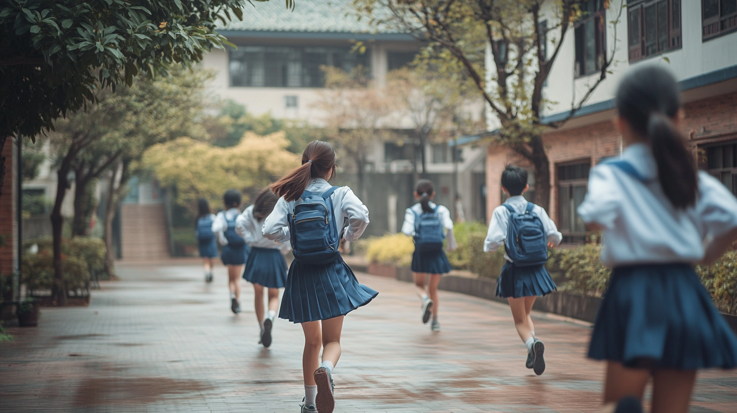 Taiwanese high school courtyard with students playing – AR 16:9