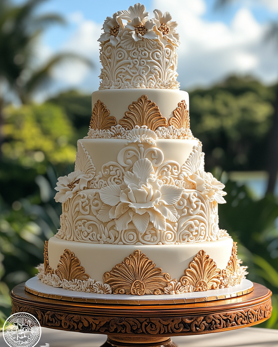 Tall Tribal Wedding Cake in Hawaii