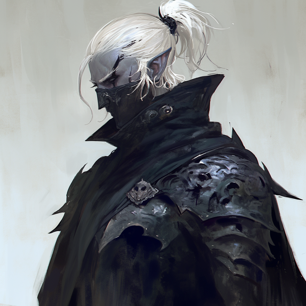 Tall and slim Drow male in black armor.