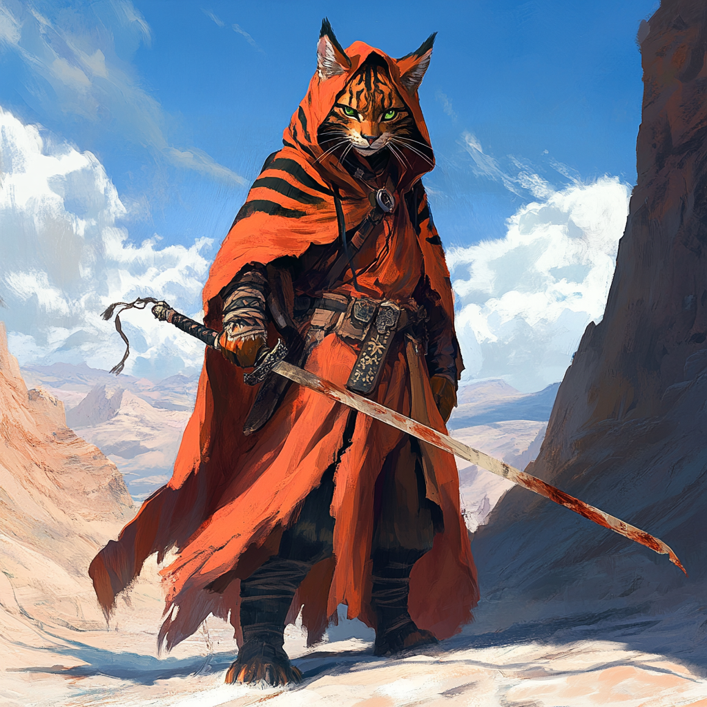 Tall male tabaxi rogue with striped orange fur.