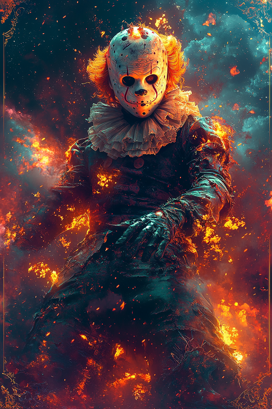 Tarot cards featuring horror movie characters in cosmic art.