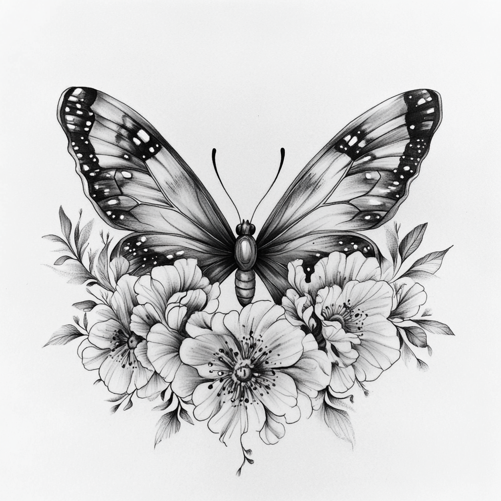 Tattoo Design for Women: Butterfly and Flower Art