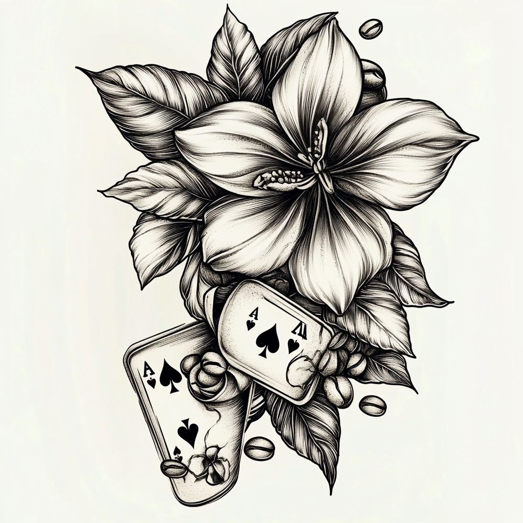 Tattoo Design: Coffee Beans, Flower, Playing Card, Norma 