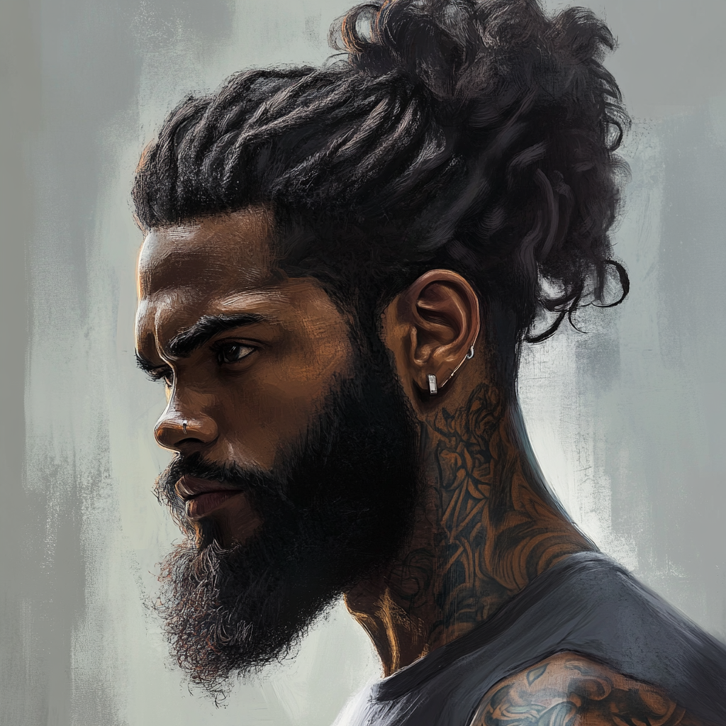 Tattooed Black Man with Mafia Style Edge-Up