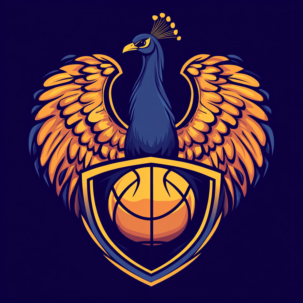 Team logo with proud peacock and basketball emblem