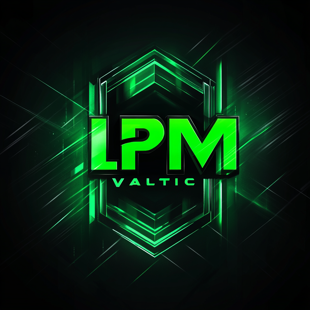 Tech-inspired 'LPM Virtual' logo with dynamic overlay