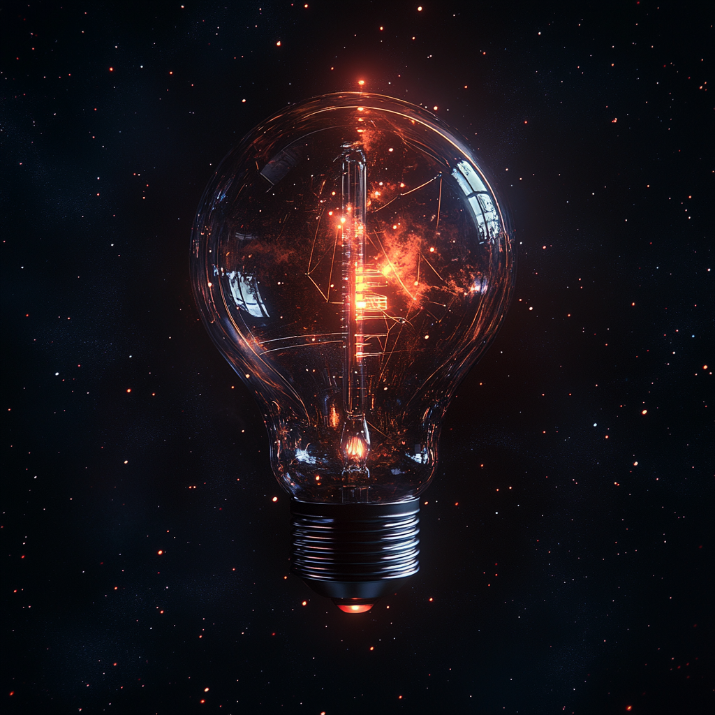 Technology bulb in dark space with science feel