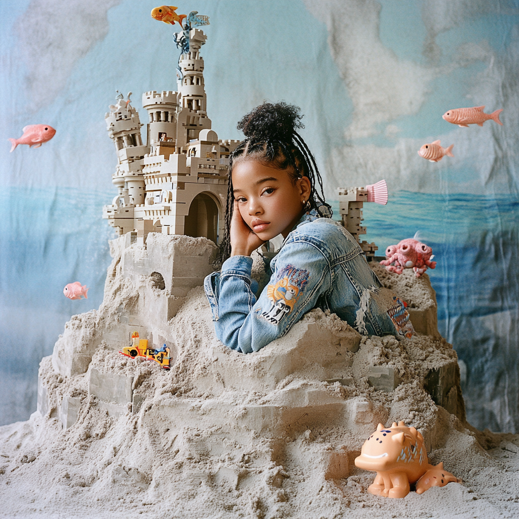 Teenage girl in surreal sand castle world