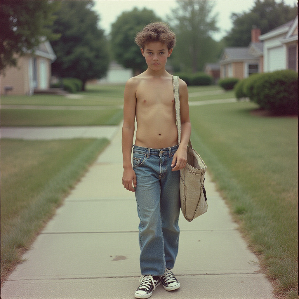 Teenager Delivering Newspapers in 1980s Suburb