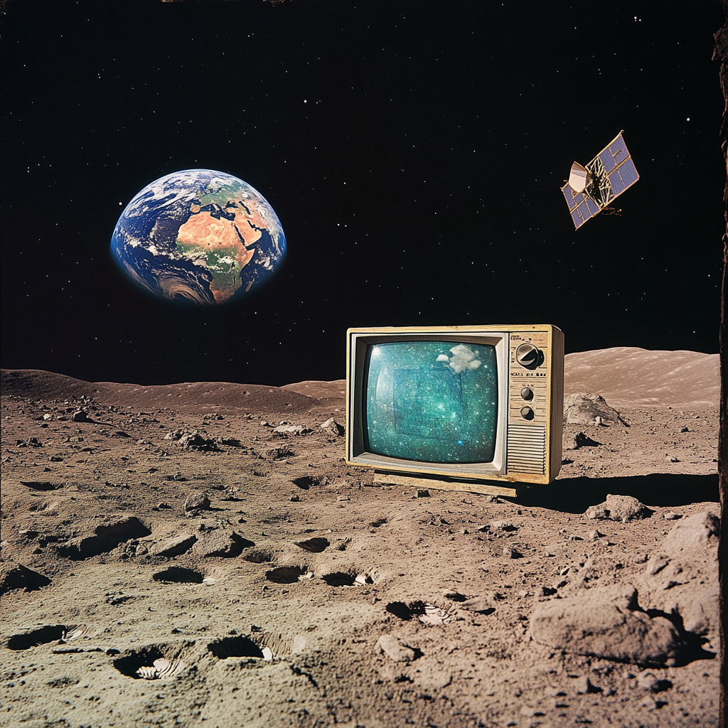 Television on Moon with Earth and Satellite