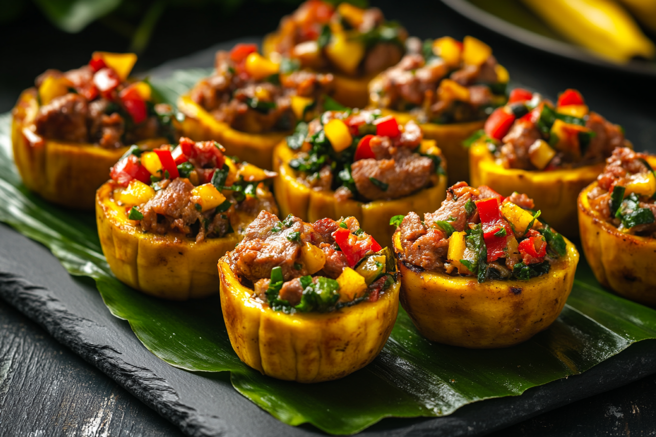 Tempting close-up shot of stuffed plantain cups.