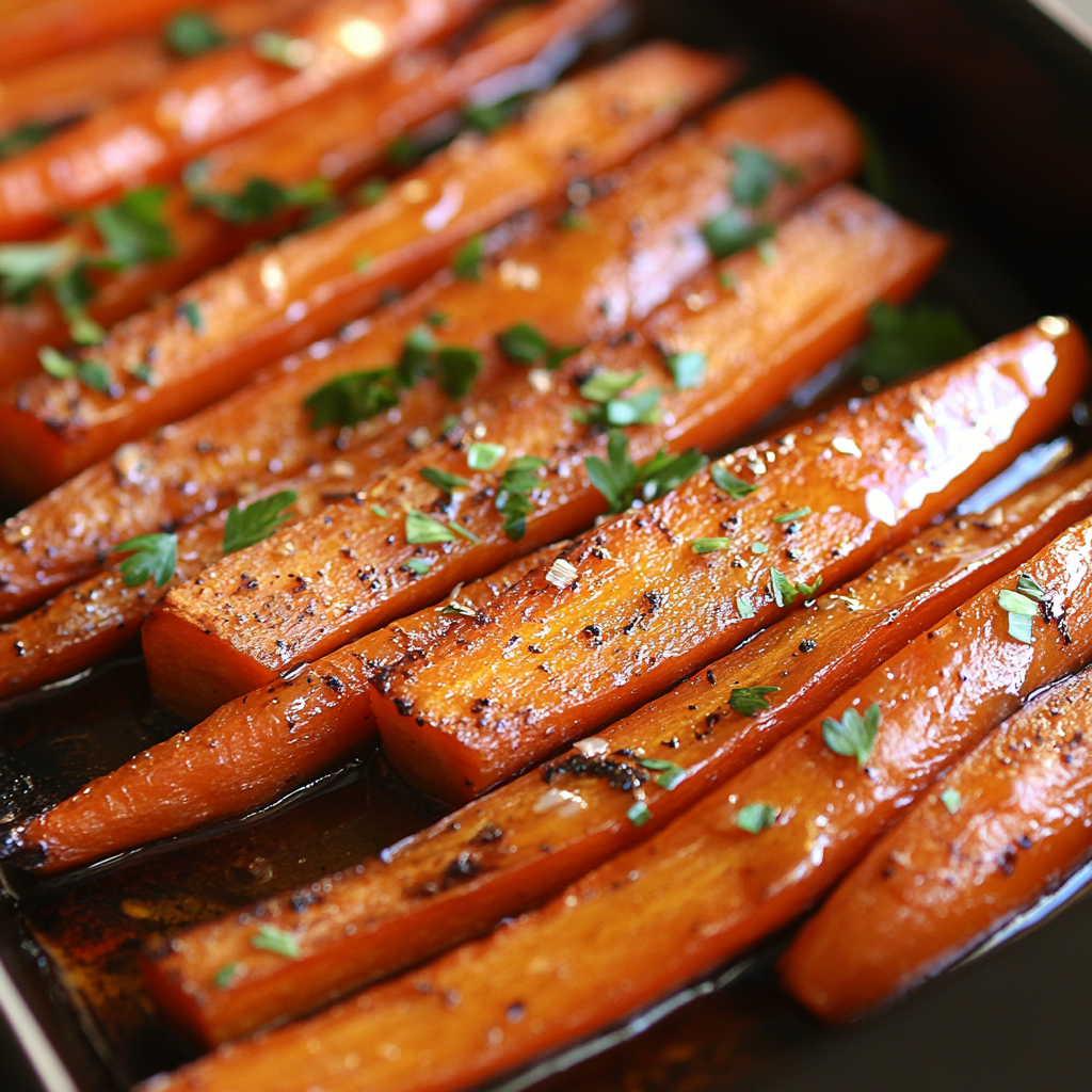 Tender Roasted Carrots with Sweet Glaze and Herbs.