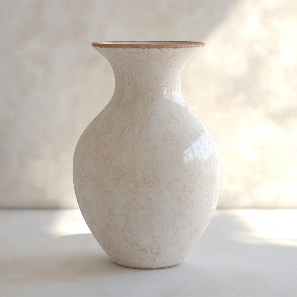 Textured Ceramic Vase on White Table 