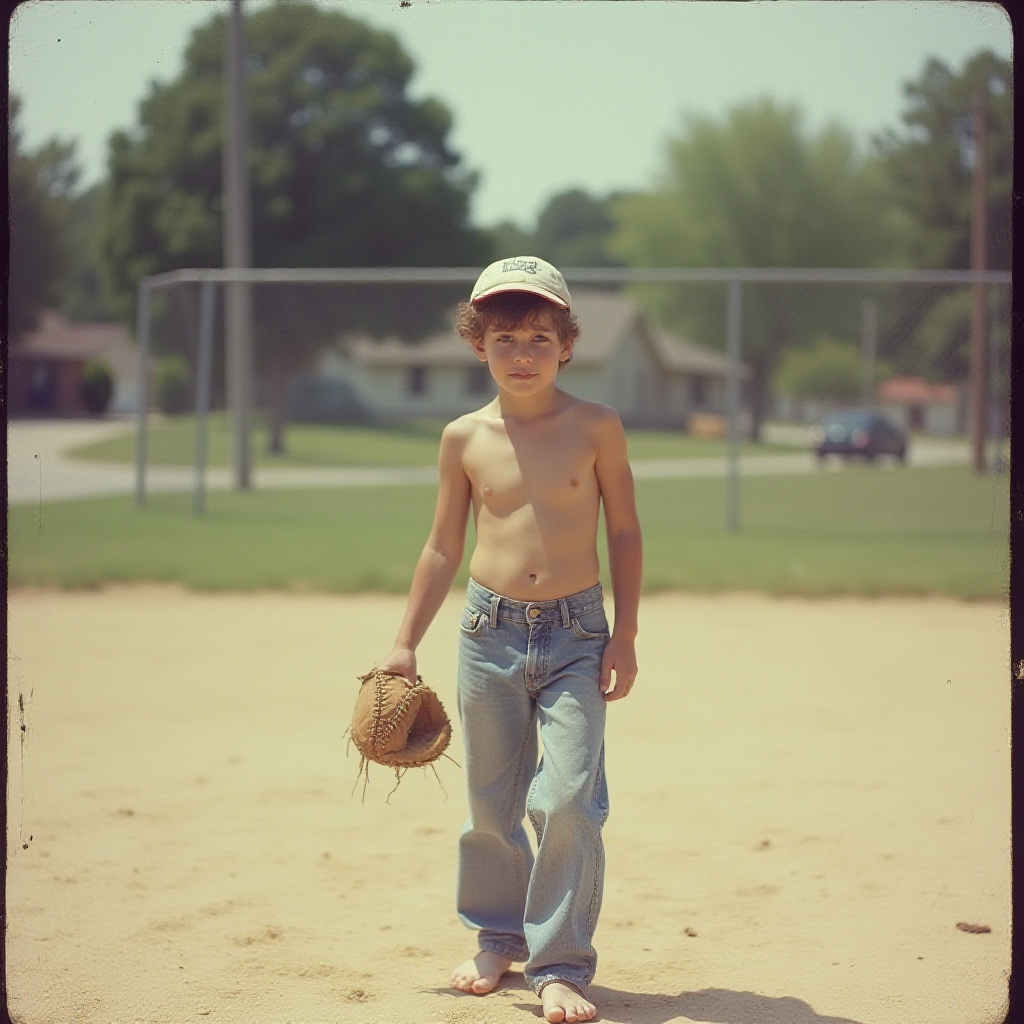 The 1980s Teen Playing Baseball in Suburb