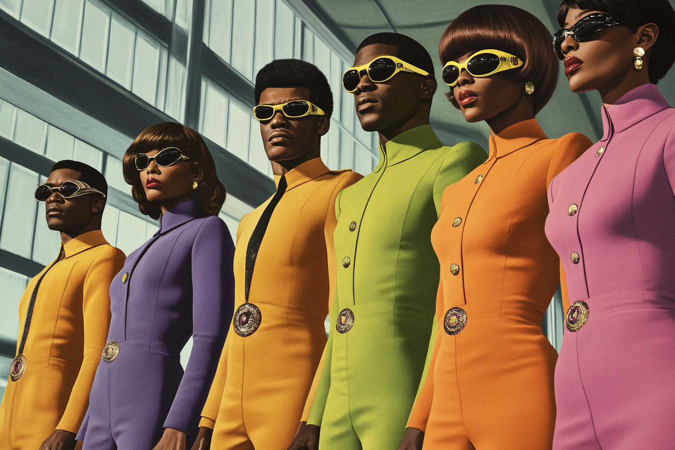 The 60s Superhero Team in Bright Outfits Poster