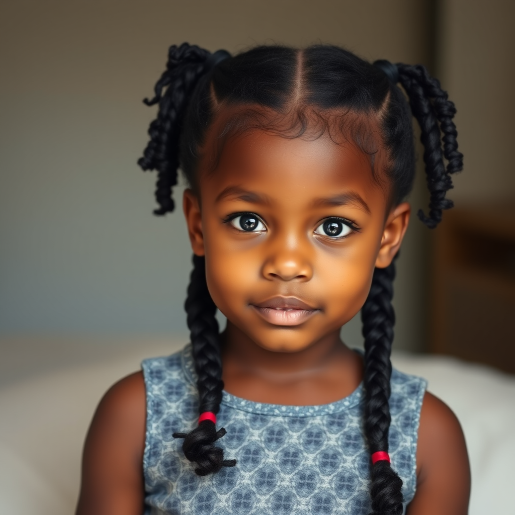 The African American Girl with Curly Pigtails