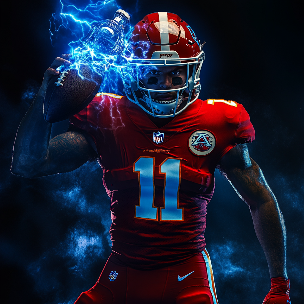 The American football player with bottle of lightning.