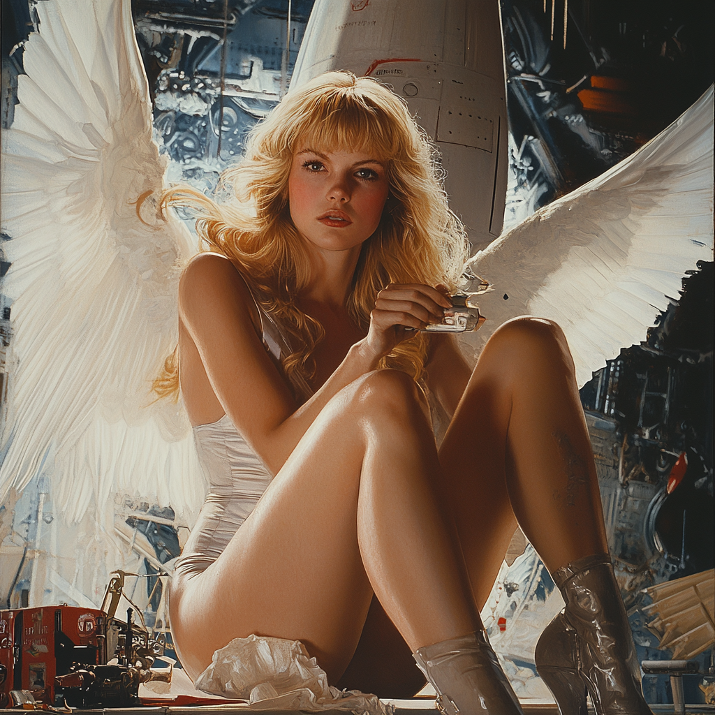 The Angelic Girl Painting a Rocket