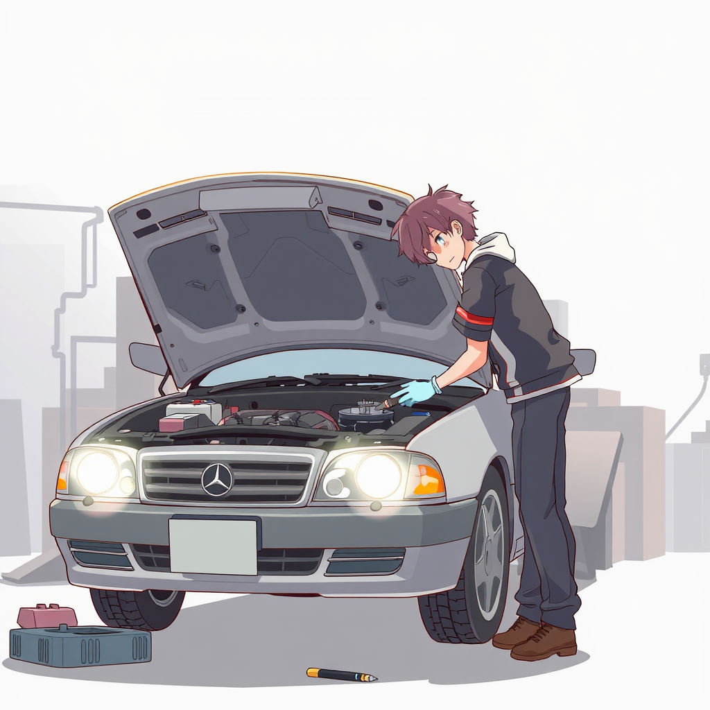 The Anime Mechanic Fixing a Car