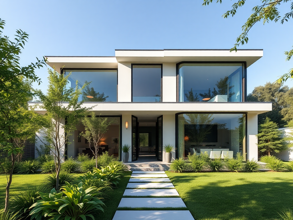 The Beautiful Modern House with Large Windows