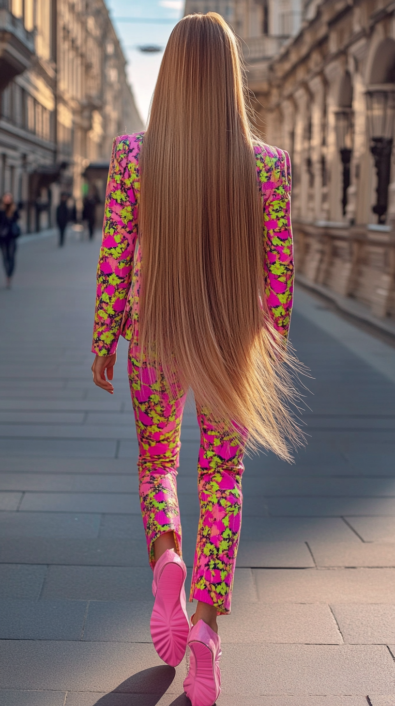 The Beautiful Russian Woman Walking in Fashionable City