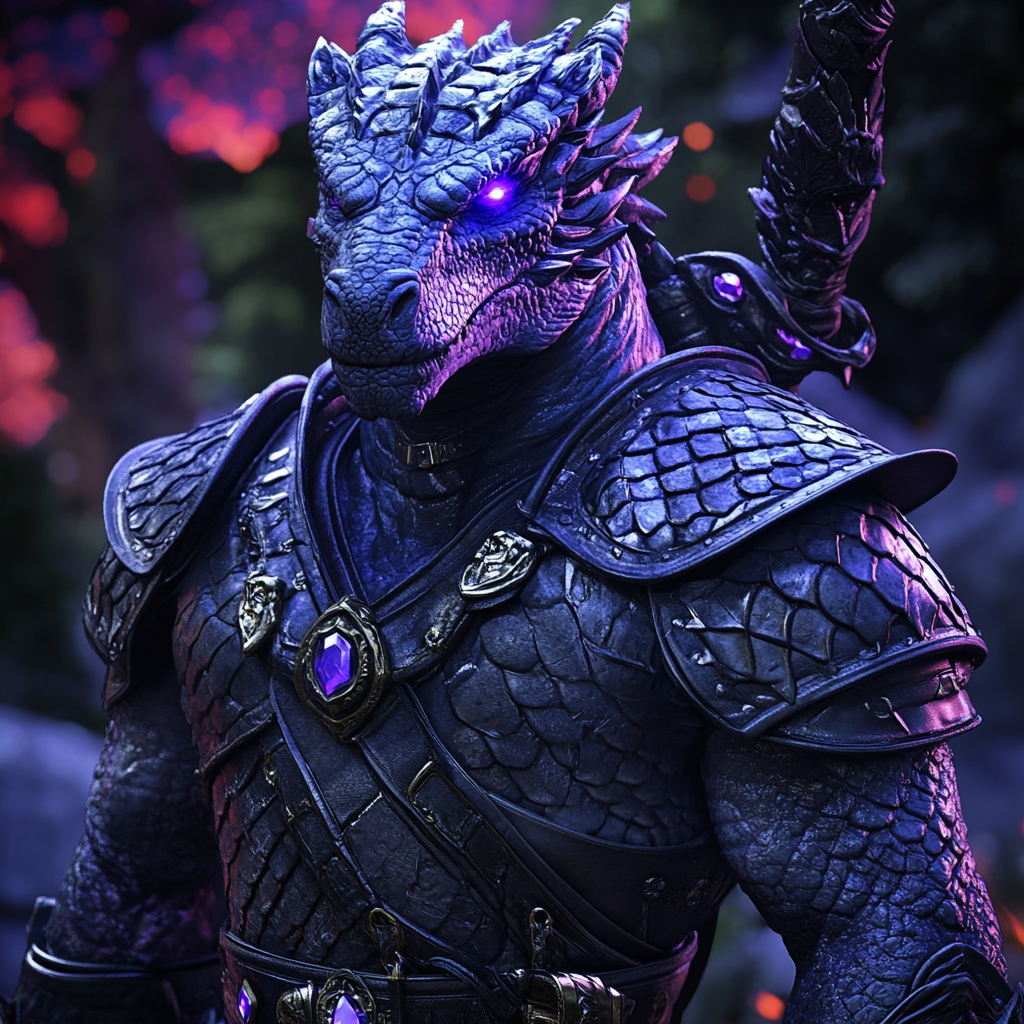 The Beefy Dark Blue Dragonborn with Sapphire Scales