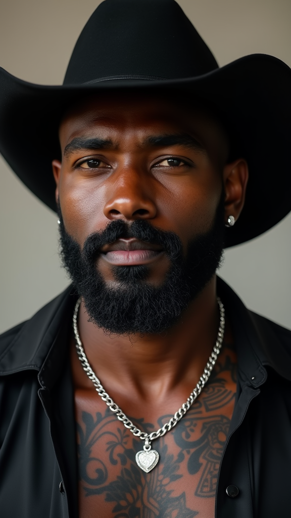 The Black Cowboy with Silver Jewelry and Tattoos