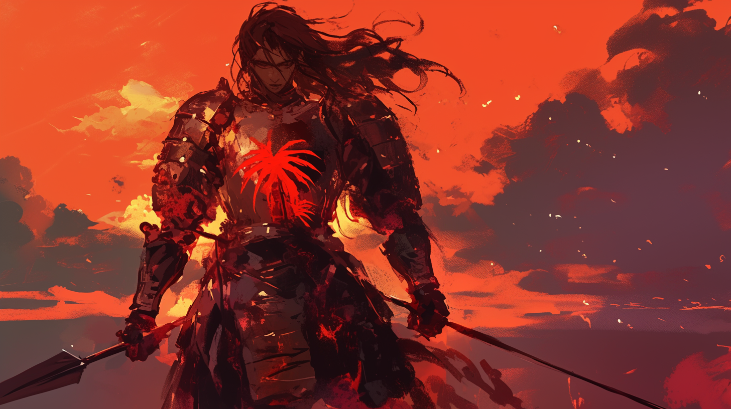 The Brave Knight in Fiery Sunset