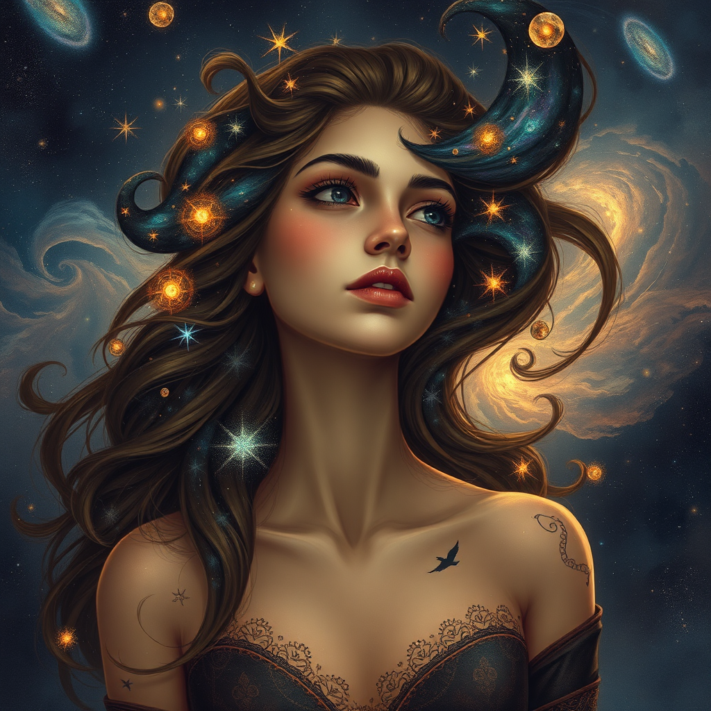 The Celestial Young Woman in Cosmic Space