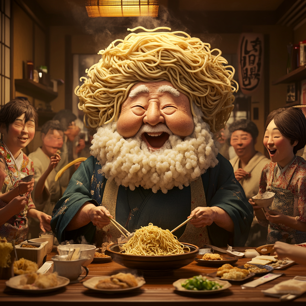 The Cheerful, Noodle-Haired Grandpa's Japanese Dinner Party