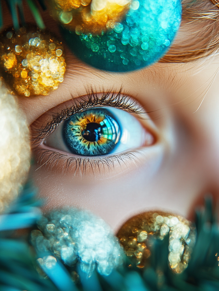 The Christmas reflections in a child's eyes