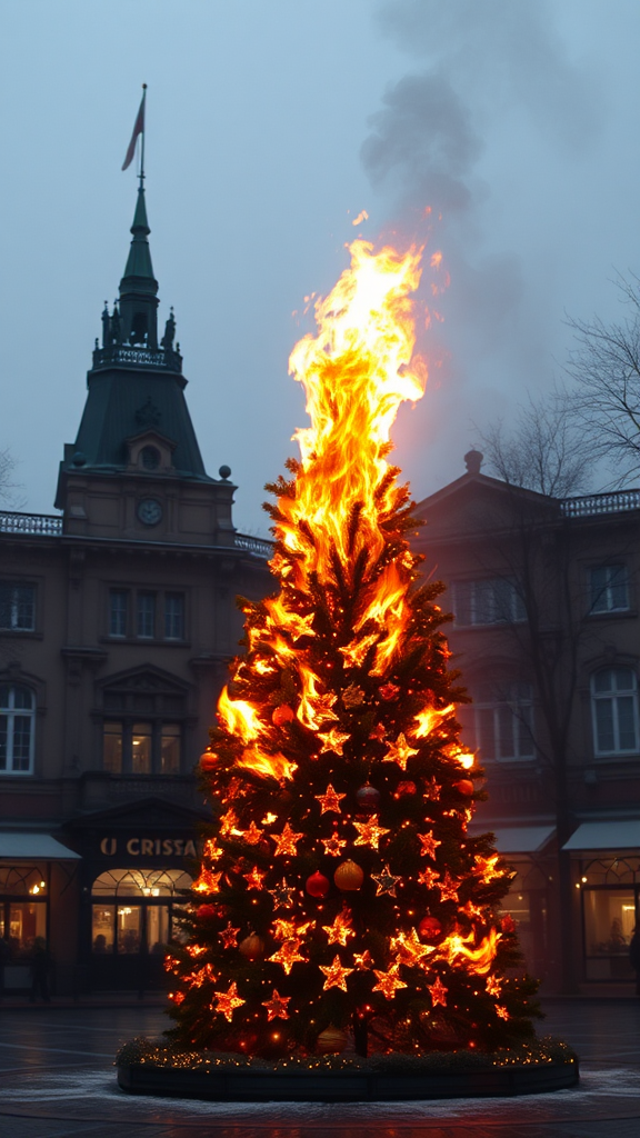 The Christmas tree is burning in town.