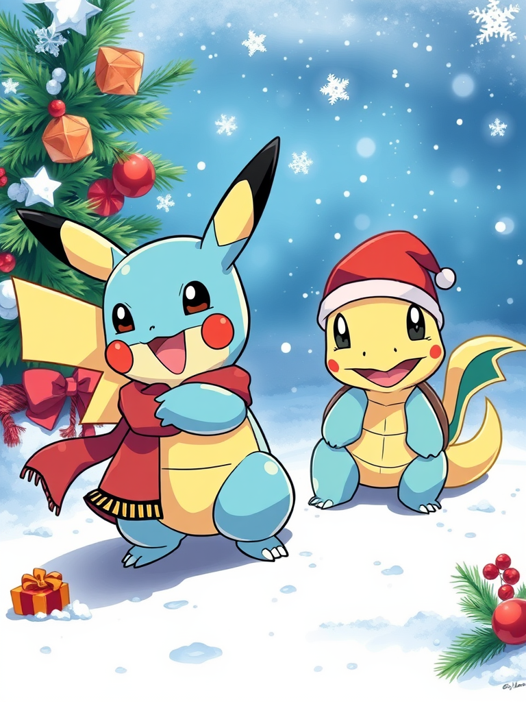 The Colorful Christmas Gathering of Pikachu, Squirtle, Charmander