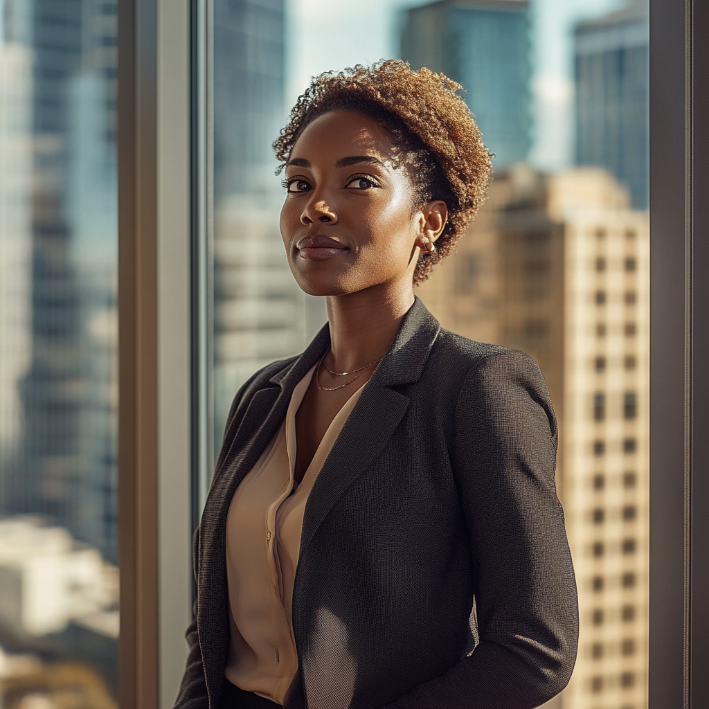 The Confident Black Woman Executive by Window