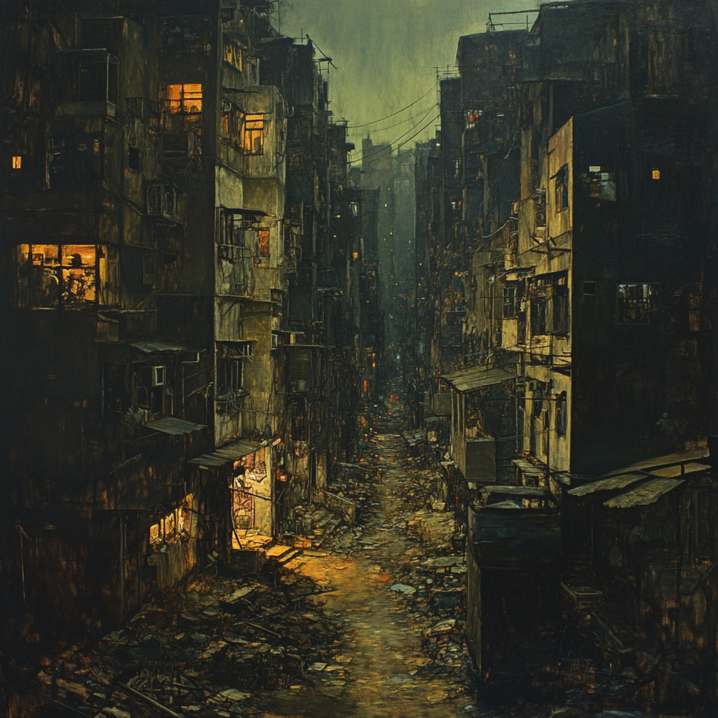 The Crumbling, Graffiti-Covered Slum at Night