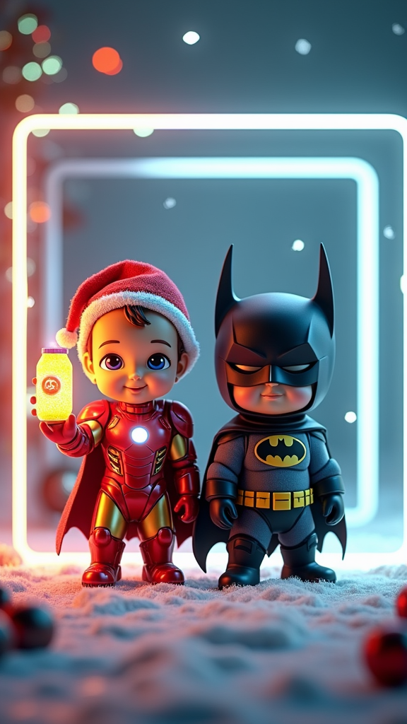 The Cute Christmas Duo: Baby Iron Man and Batman