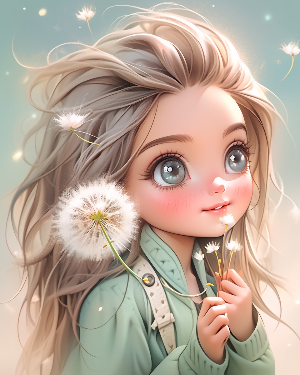 The Cute Girl Blowing on Dandelion