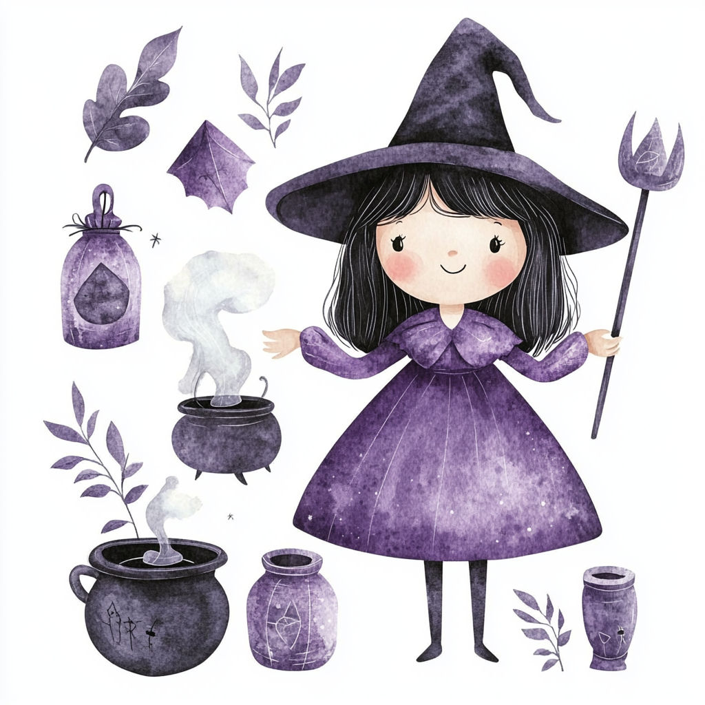 The Cute Witch Brewing Potions