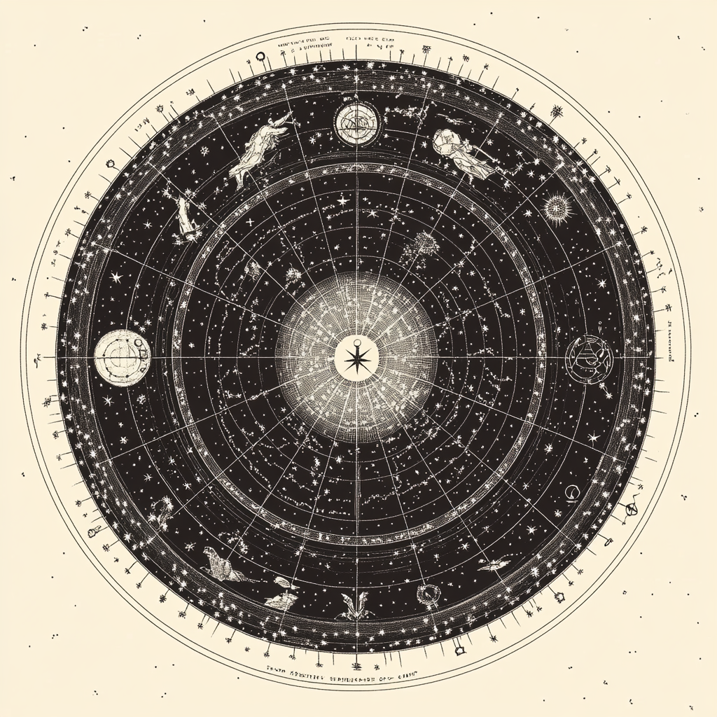 The Detailed Astrological Chart in Monochrome