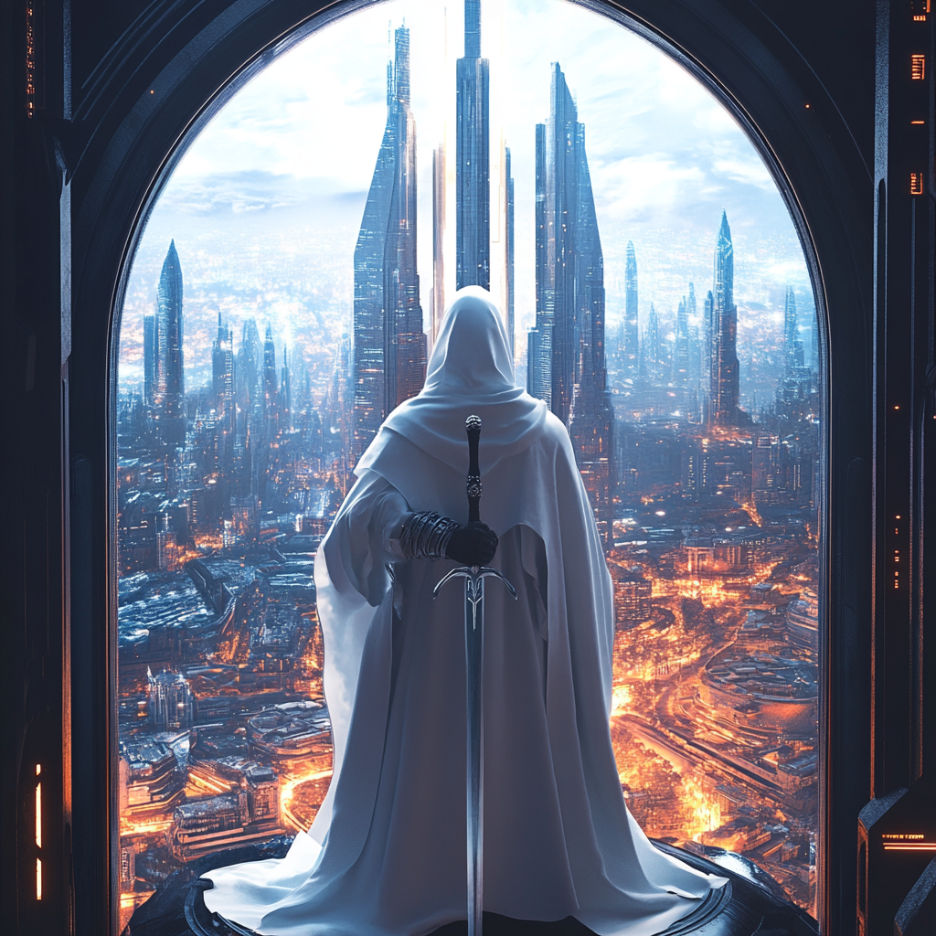 The Divine Guardian Overlooks Futuristic Religious City